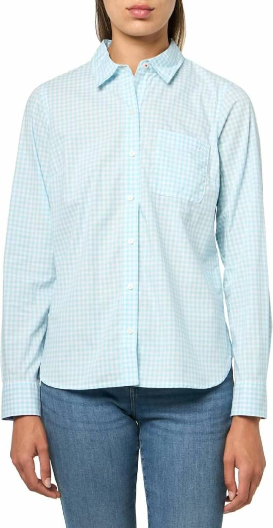 Nautica Women's Long Sleeve Button-Down Shirt with Roll Tab Cuff Detail