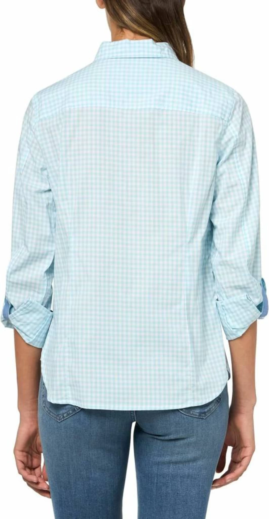 Nautica Women's Long Sleeve Button-Down Shirt with Roll Tab Cuff Detail