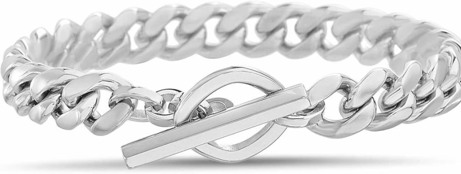 Nautica Men's Stainless Steel Square Toggle Clasp Cuban Link Chain Bracelet