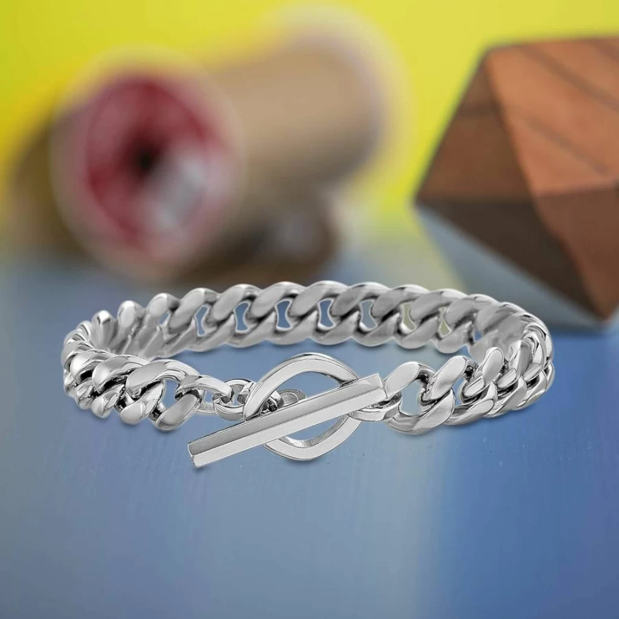 Nautica Men's Stainless Steel Square Toggle Clasp Cuban Link Chain Bracelet