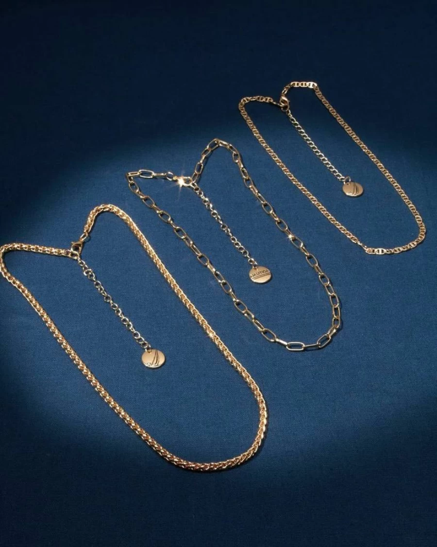 Nautica Women's 14K Gold Plated Layered Chain Necklace - Three Row Brass Statement Necklace Jewelry