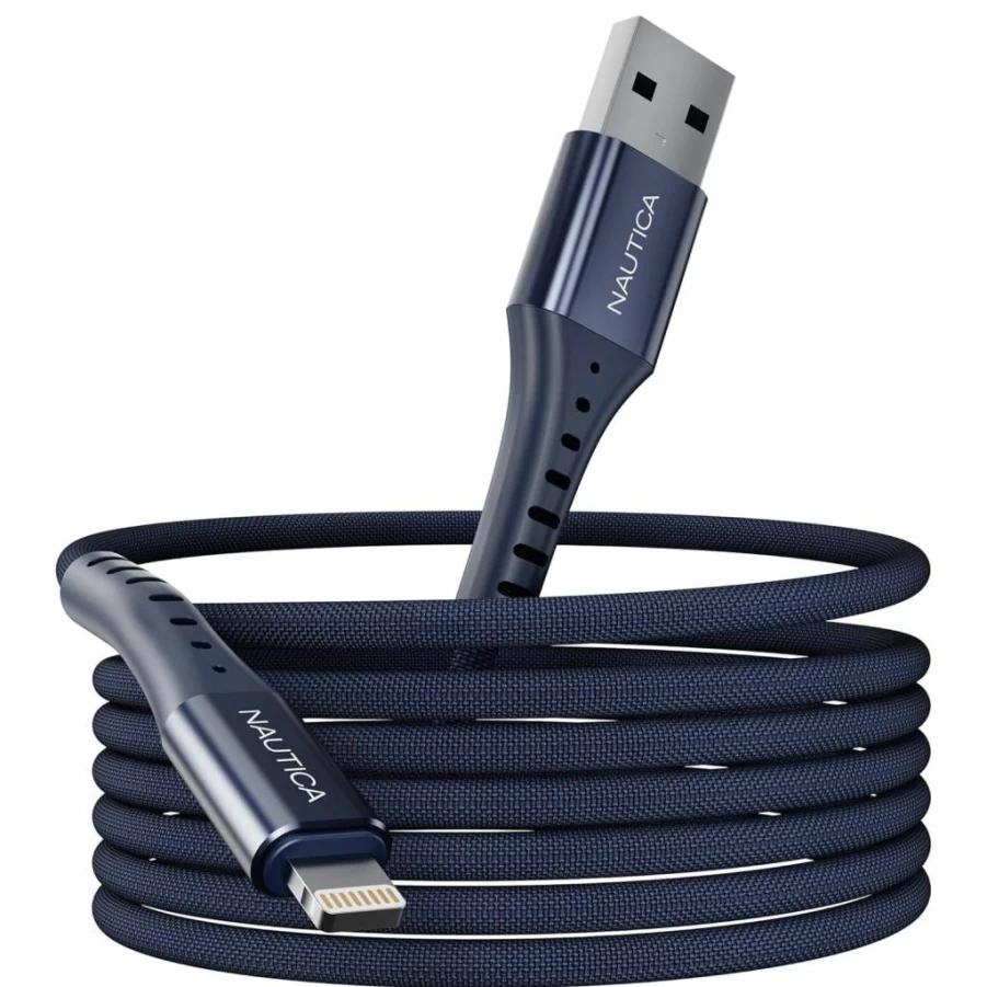 Nautica Braided Lightning to USB-A Cable 4FT, 12W Fast Charging Compatible with iPhone iPad iPod, Durable Green Charging Cable for Apple Devices