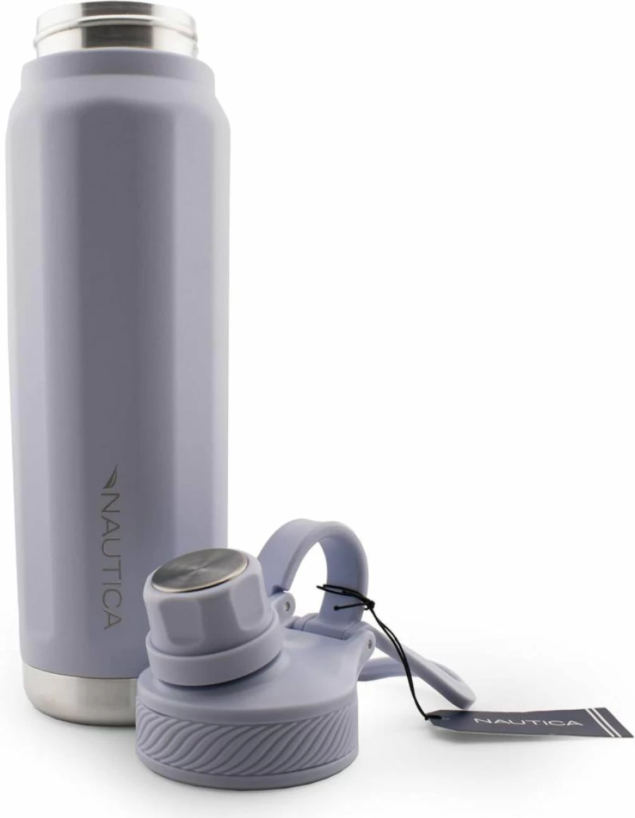 Nautica Light Grey 25oz Vacuum Insulated Water Bottle - BPA Free, Leak Proof, Double Wall Stainless Steel Flask for Hydration