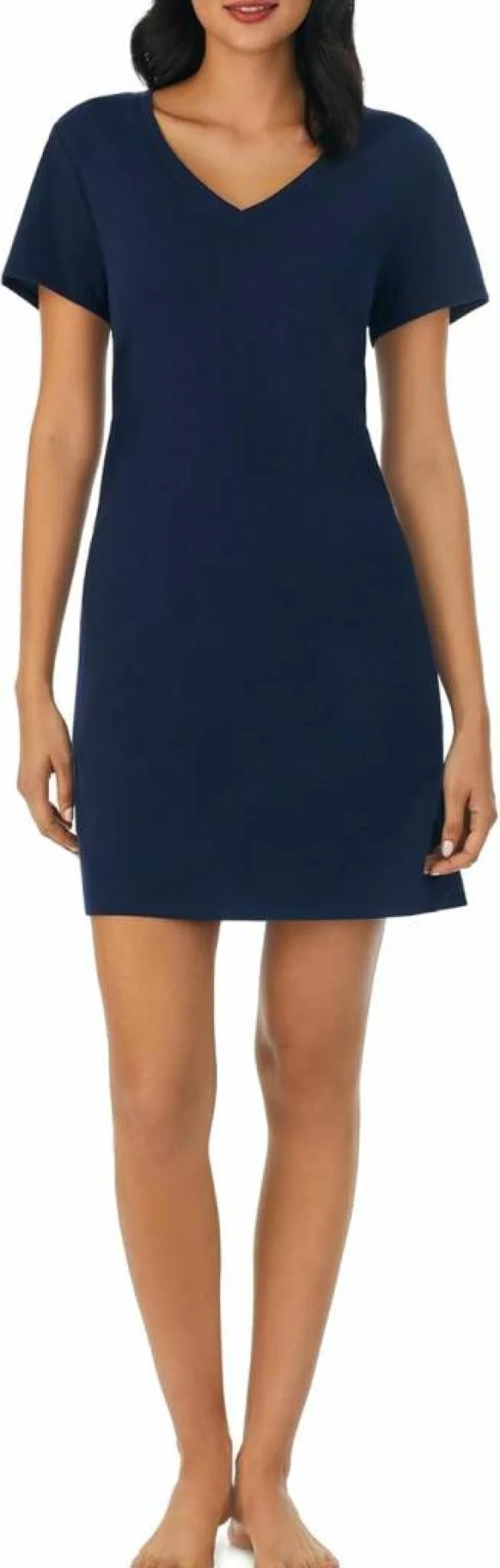 Nautica Women's Cotton V-Neck Sleep Shirt Dress - Lightweight Jersey Knit Pajama Top for Lounge & Nightwear