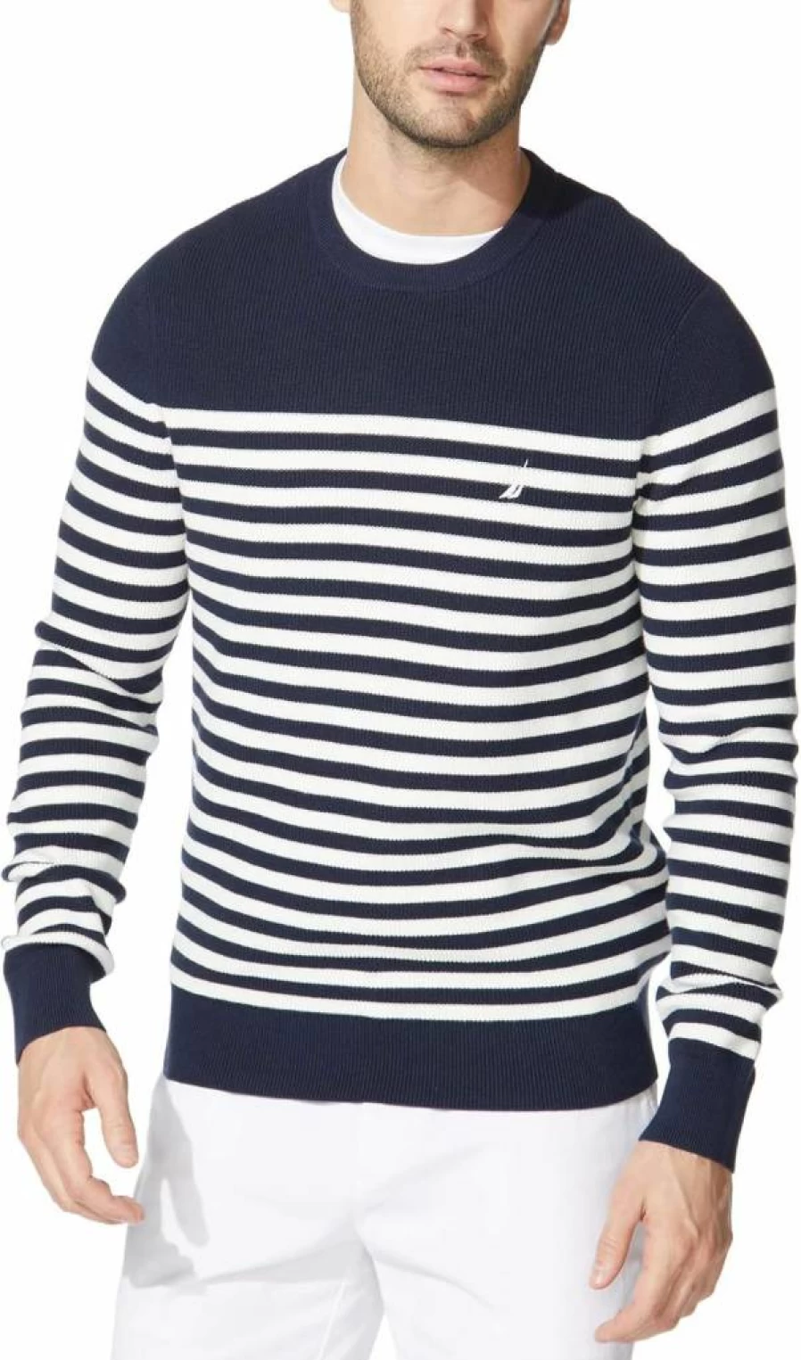 Nautica Men's Striped Knit Crewneck Sweater - Classic Casual Pullover for Men
