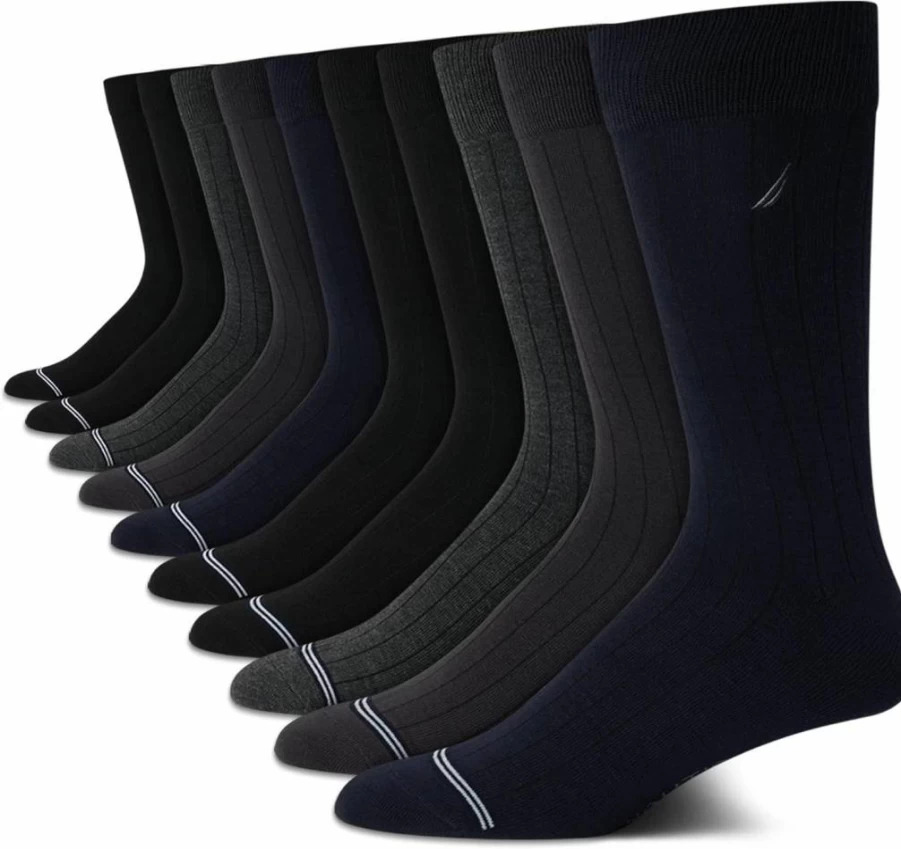 Nautica Men's 10-Pack Breathable Crew Dress Socks for Work & Formal Wear - Stretch Comfort Sizes 6-12.5
