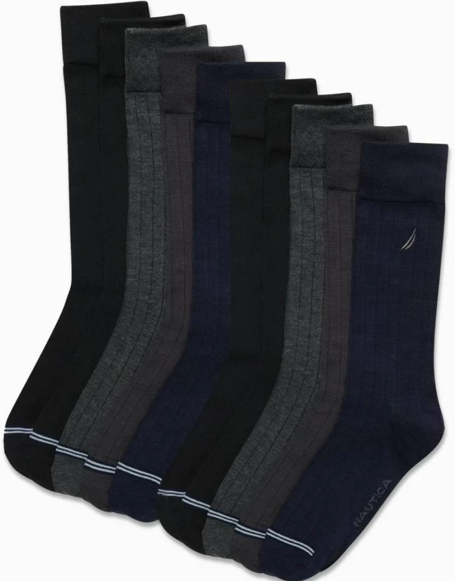 Nautica Men's 10-Pack Breathable Crew Dress Socks for Work & Formal Wear - Stretch Comfort Sizes 6-12.5