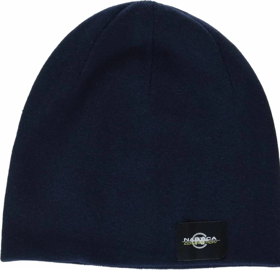 Nautica Men's Sustainable Logo Beanie - Soft Knit Winter Hat for Men - Competition Collection