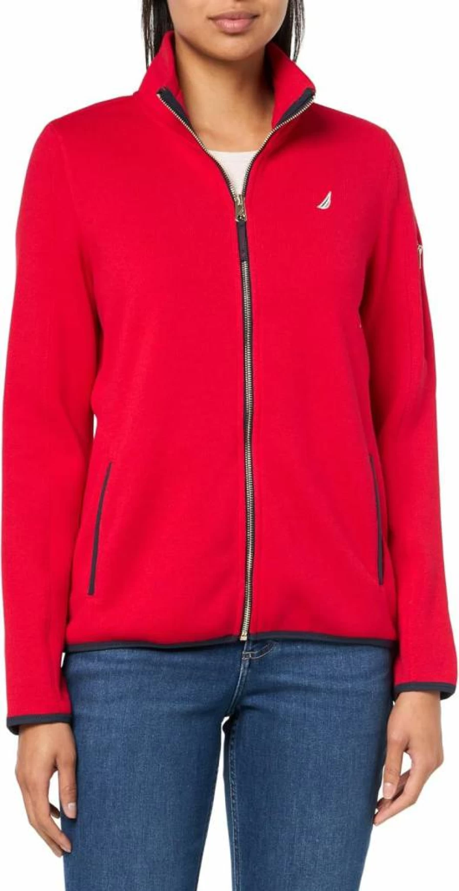 Nautica Women's Mockneck Zip-Up Fleece Jacket | Warm Winter Pullover | Casual Outerwear Coat