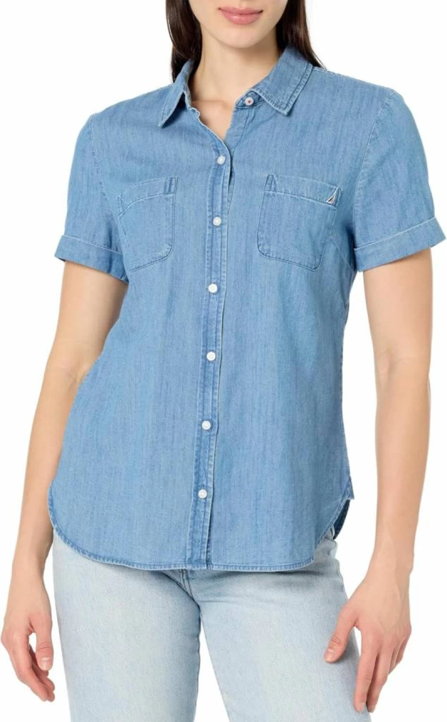 Nautica Women's Short Sleeve Button-Down Camp Shirt Casual Comfort Fit Top