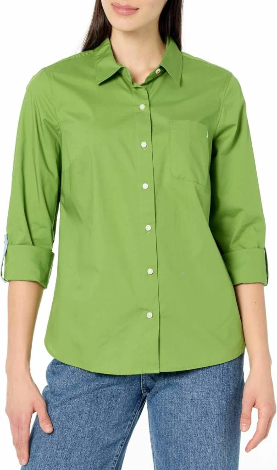 Nautica Women's Casual Long Sleeve Button-Down Shirt with Roll Tab Sleeve Detail