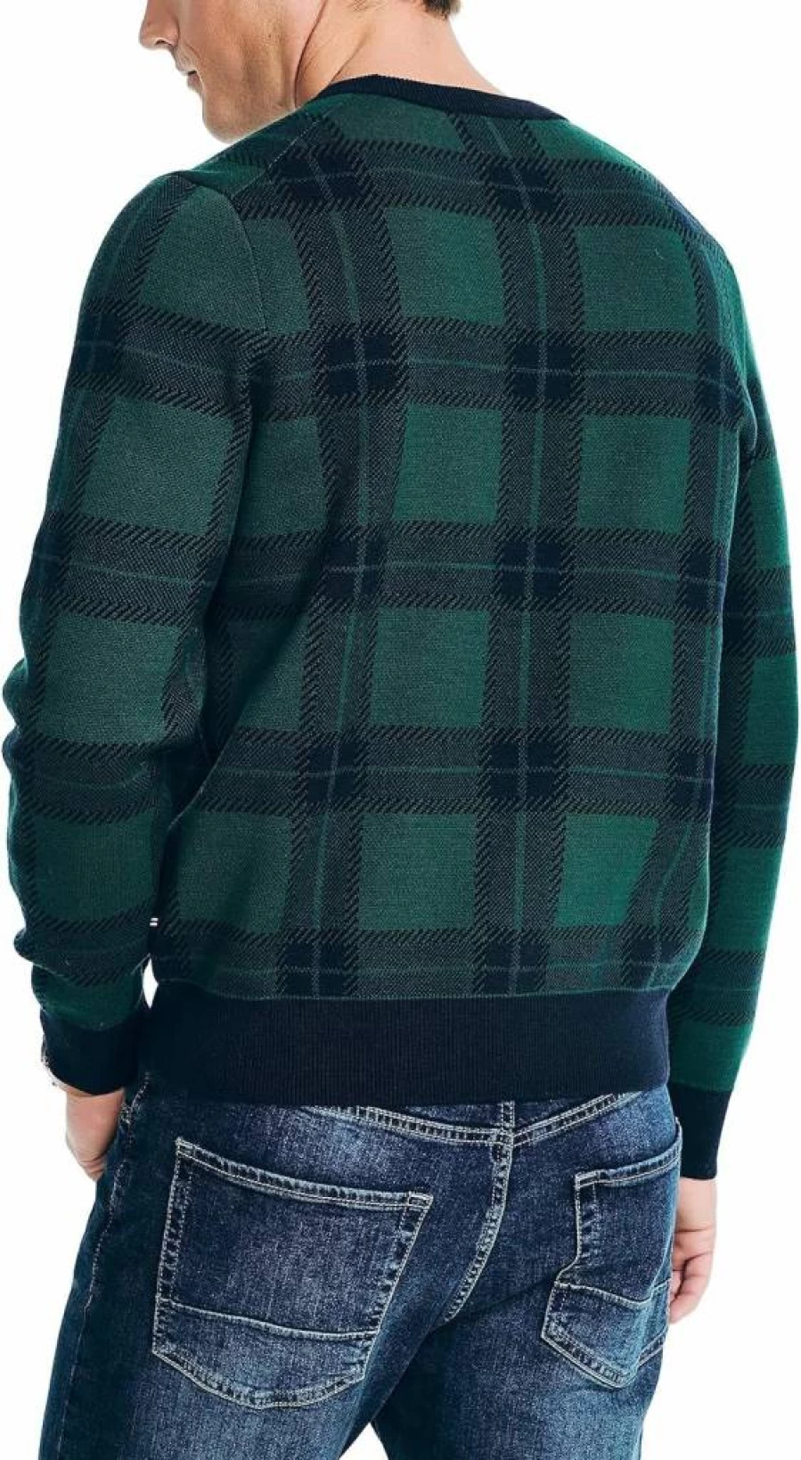 Nautica Men's Jacquard Knit Crewneck Sweater - Classic Plaid Design for Stylish Comfort