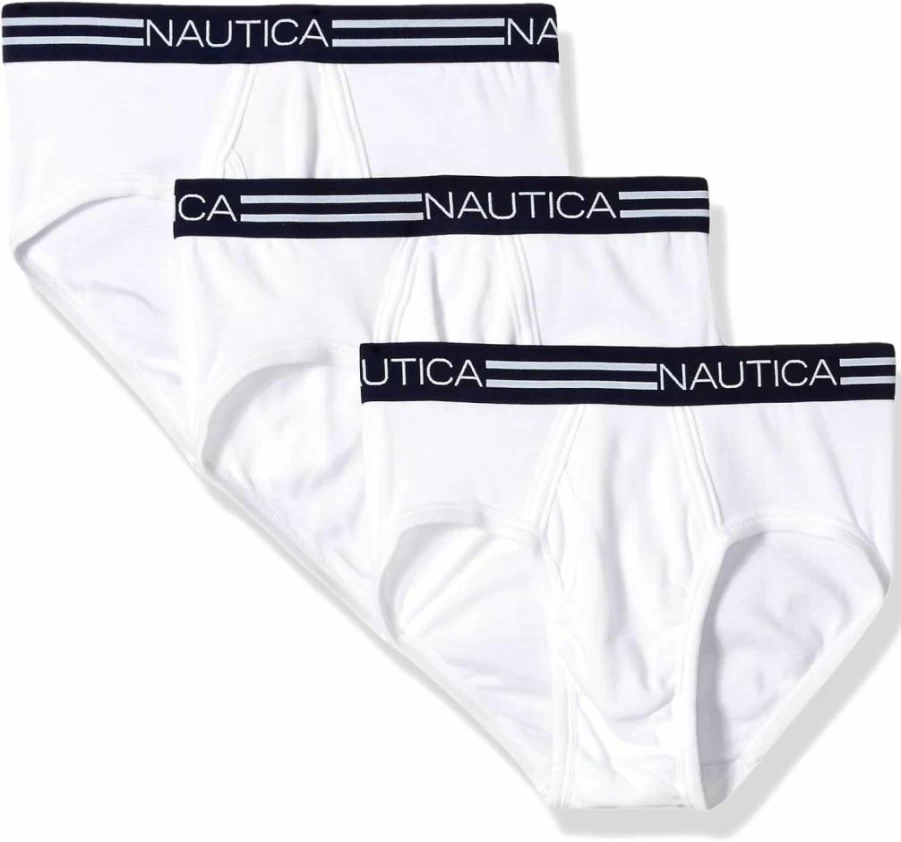 Nautica Men's 3-Pack Cotton Classic Briefs with Fly Front - Soft Underwear for Comfort & Support