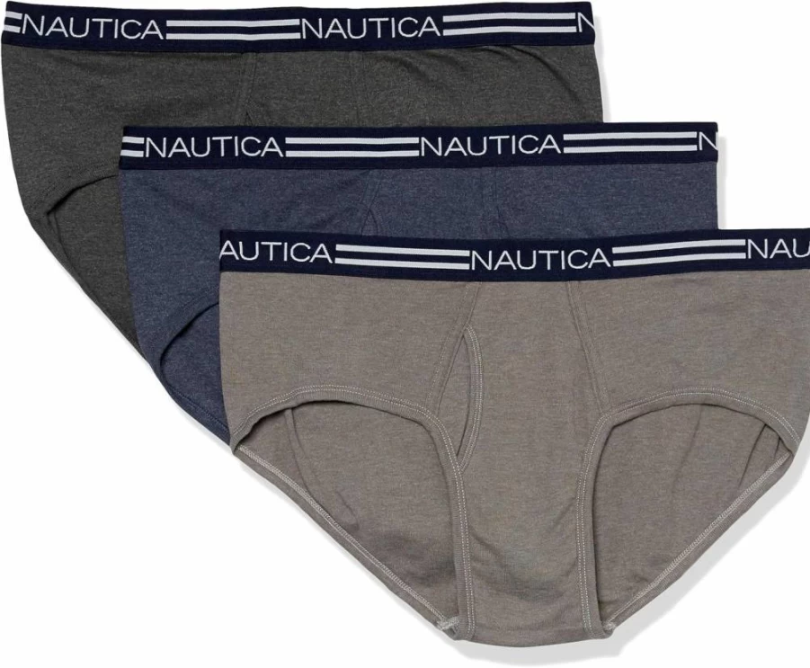 Nautica Men's 3-Pack Cotton Classic Briefs with Fly Front - Soft Underwear for Comfort & Support