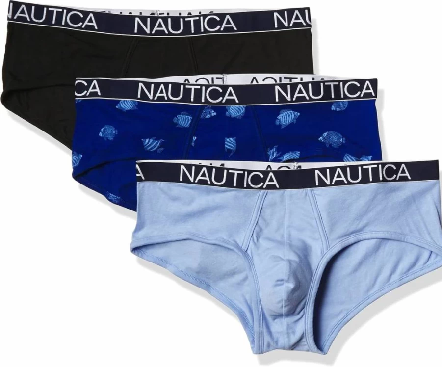 Nautica Men's 3 Pack Stretch Cotton Briefs - Soft Comfort Underwear for Everyday Wear