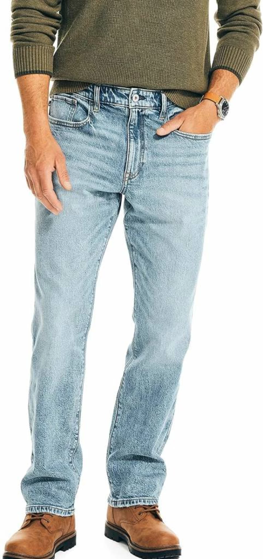 Nautica Men's Relaxed Fit Denim Jeans - Comfortable Casual Stretch Washed Blue Jeans for Men