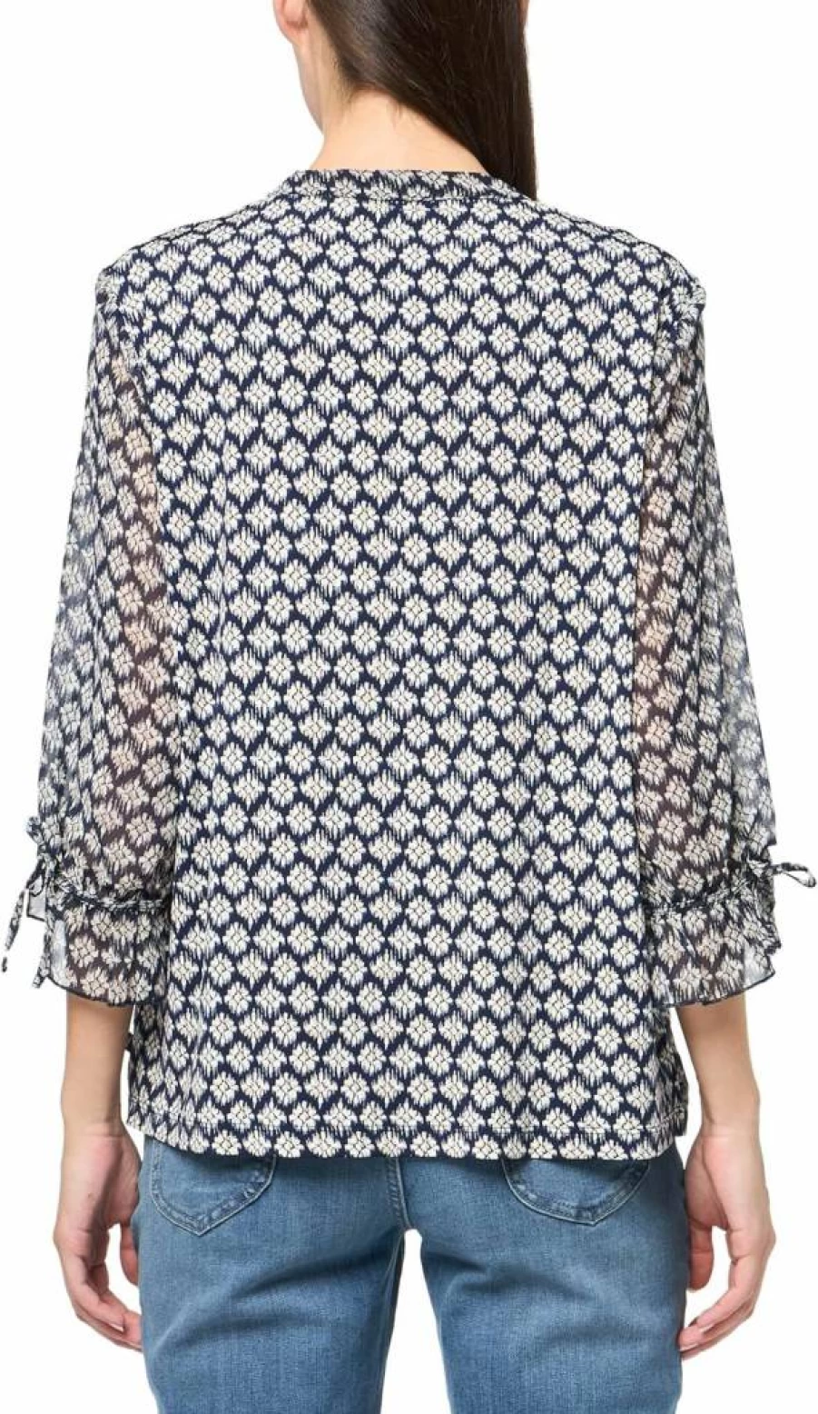Nautica Women's Foulard Print Pintuck Blouse - Stylish Mixed Media Top for Women