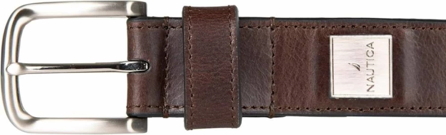 Nautica Men's Genuine Leather Belt with Metal Buckle - Classic Casual Wear for Jeans, Chinos & Khakis