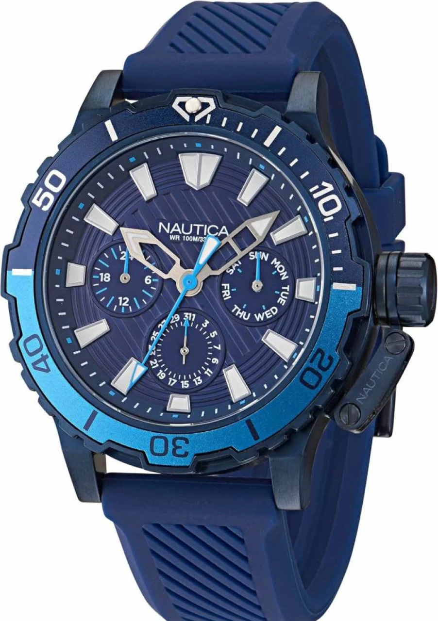 Nautica Glenrock Men's Lagoon Blue Silicone Strap Watch - Waterproof Casual Sports Wristwatch (Model: NAPGLAS35)