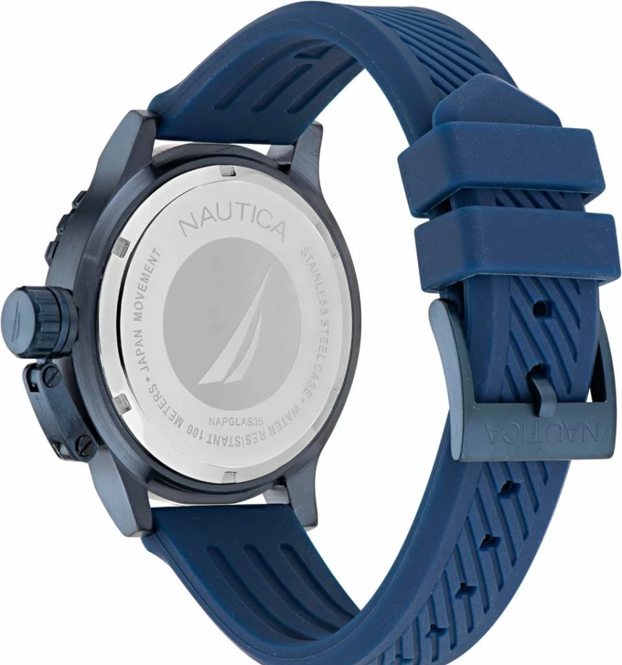 Nautica Glenrock Men's Lagoon Blue Silicone Strap Watch - Waterproof Casual Sports Wristwatch (Model: NAPGLAS35)