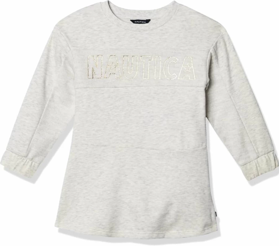 Nautica Girls' Fleece Dress Long Sleeve Cozy Sweatshirt Style for Kids