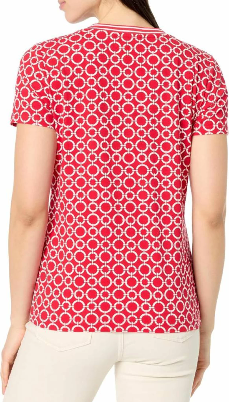 Nautica Women's Circle Link V-Neck Short Sleeve Casual T-Shirt for Summer