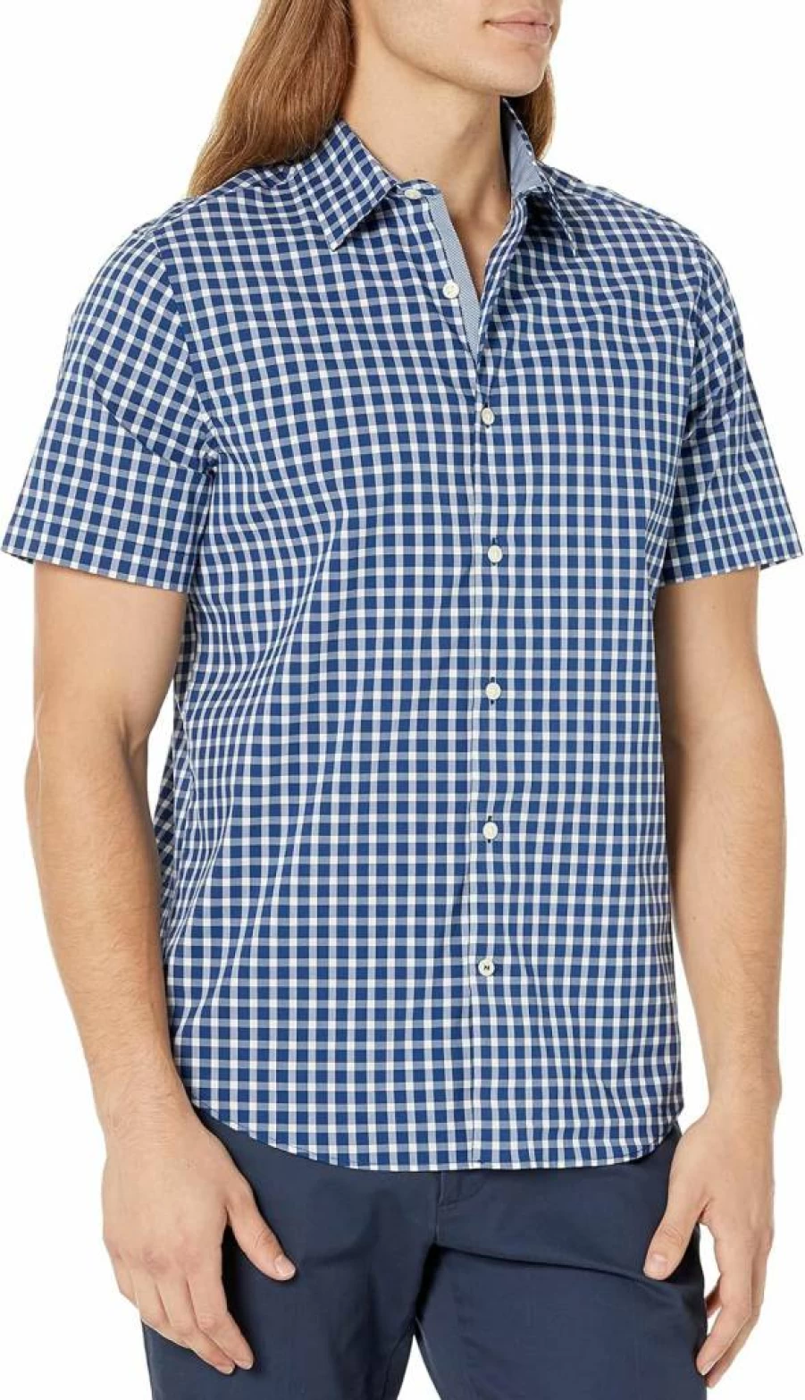 Nautica Men's Plaid Short-Sleeve Shirt - Classic Casual Navy Blue Checkered Top