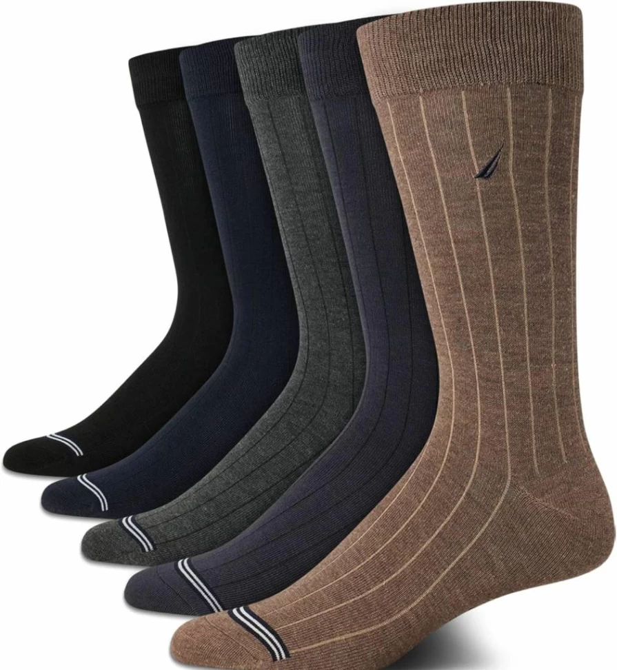 Nautica Men's 5-Pack Breathable Dress Socks for Business & Formal Wear - Comfortable Stretch Crew-Length Work Socks (Sizes 6-12.5)
