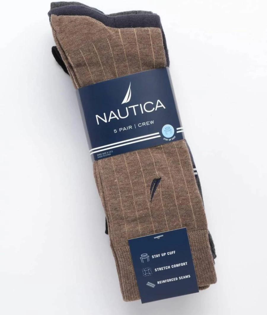 Nautica Men's 5-Pack Breathable Dress Socks for Business & Formal Wear - Comfortable Stretch Crew-Length Work Socks (Sizes 6-12.5)