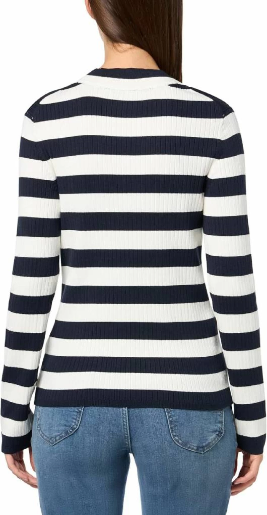 Nautica Women's Striped Ribbed Knit Sweater Long Sleeve V-Neck Top