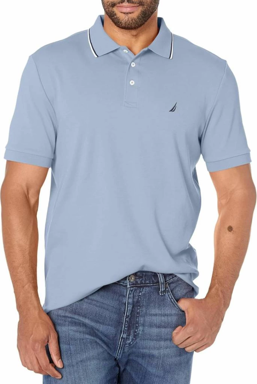 Nautica Men's Classic Fit Short Sleeve Polo Shirt with Dual Tipped Collar for Casual Wear