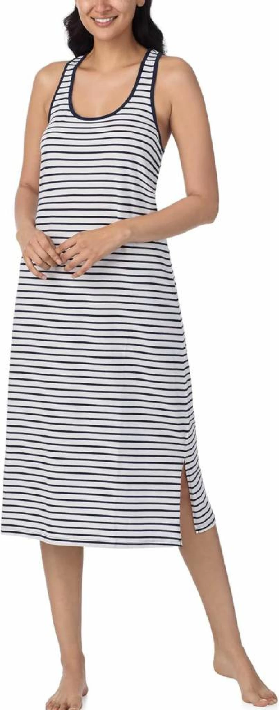 Nautica Women's 100% Cotton Racerback Sleep Dress - Full Length Nightgown with Side Slit