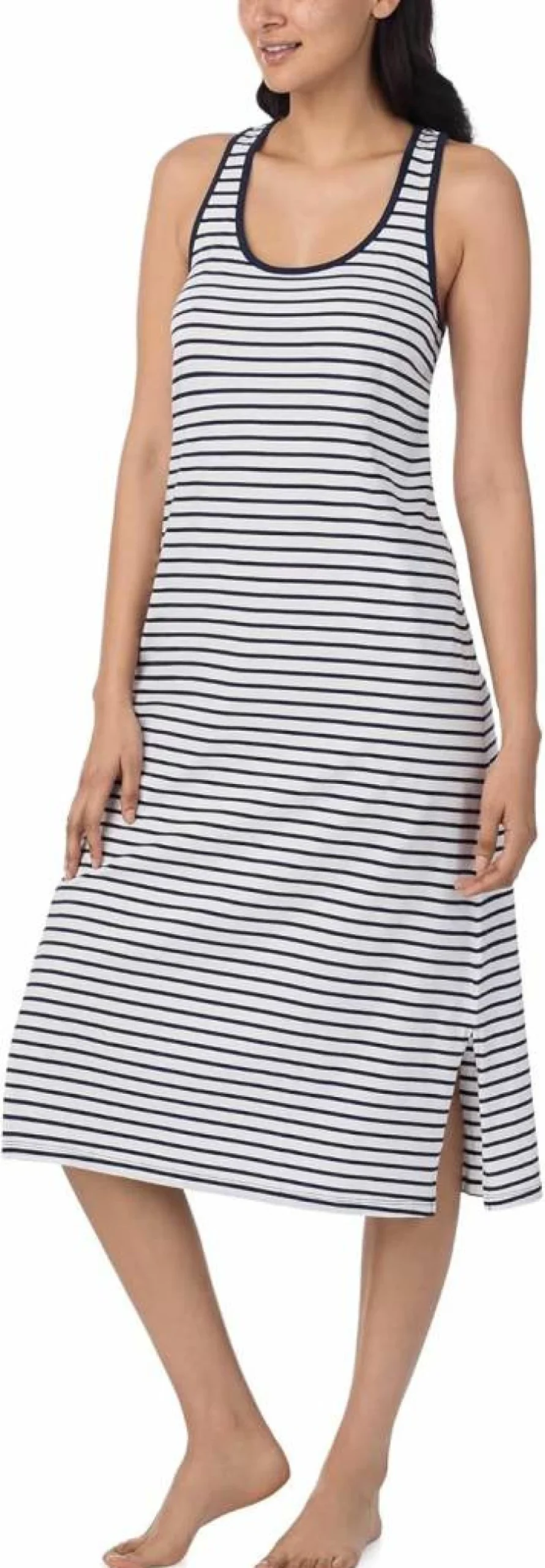 Nautica Women's 100% Cotton Racerback Sleep Dress - Full Length Nightgown with Side Slit
