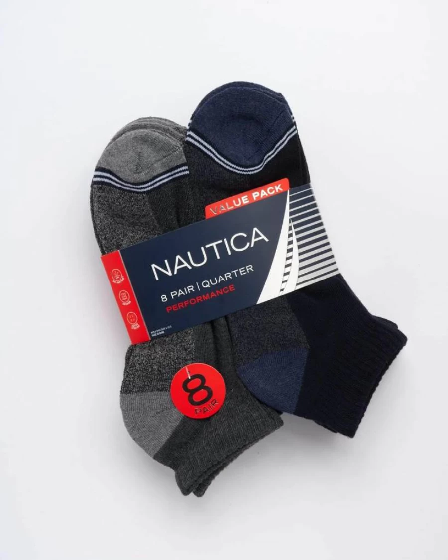 Nautica Men's 8-Pack Athletic Ankle Socks - Moisture-Wicking, Cushioned Comfort Socks for Men (Sizes 6-12.5) - Quarter Length Breathable Workout Socks