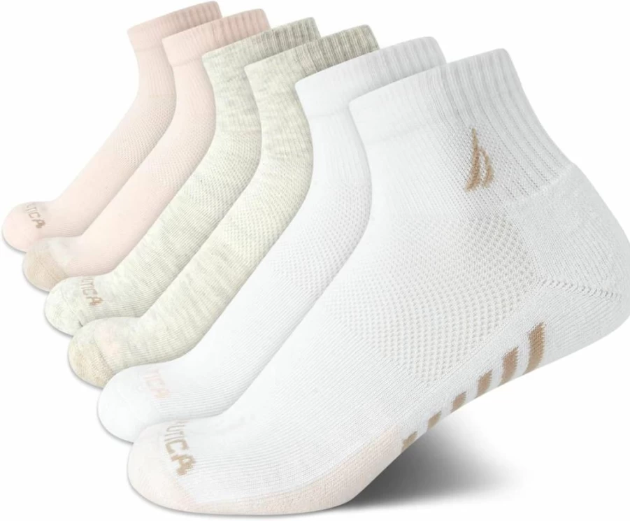 Nautica Women's 6-Pack High Quarter Athletic Socks - Moisture-Wicking Cushioned Comfort Sizes 4-10 for Running & Sports