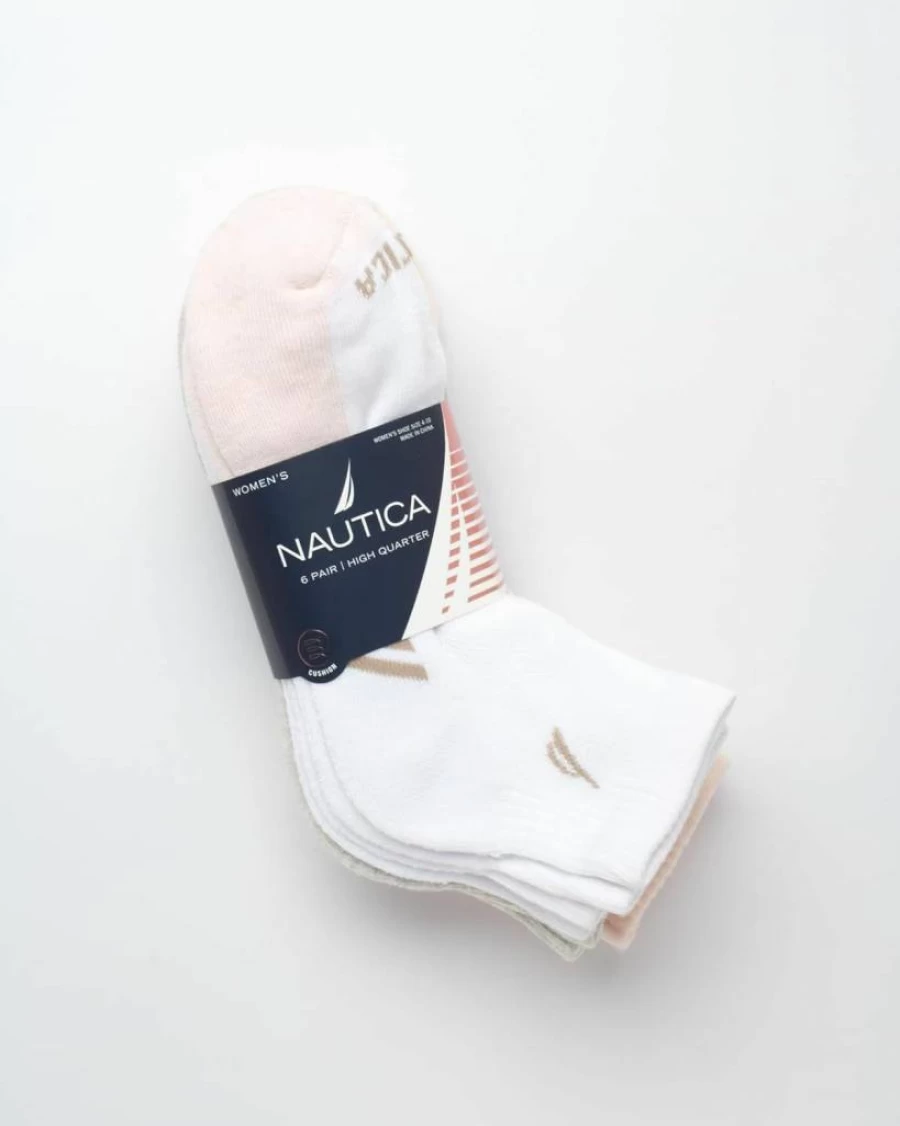 Nautica Women's 6-Pack High Quarter Athletic Socks - Moisture-Wicking Cushioned Comfort Sizes 4-10 for Running & Sports