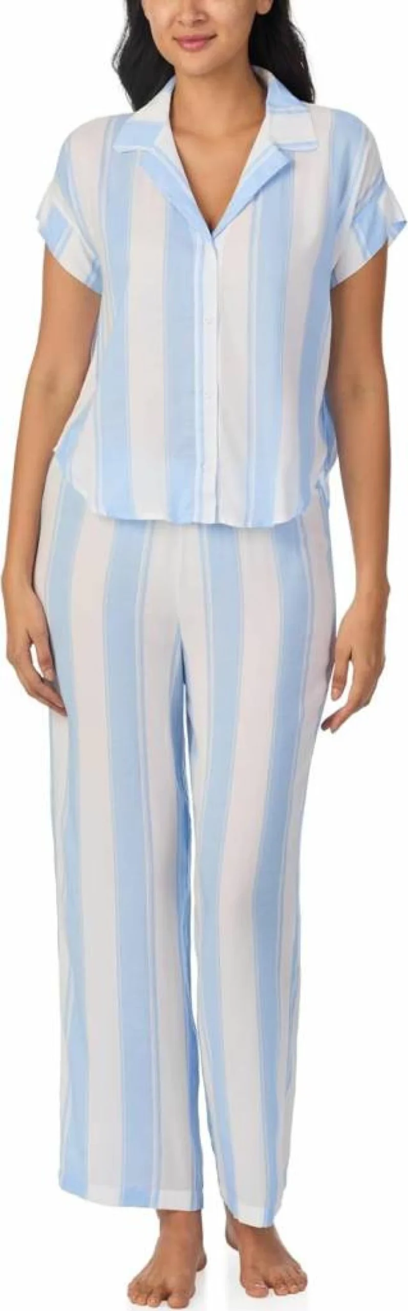 Nautica Women's Lightweight 2-Piece Button-Up Pajama Set - Summer Sleepwear & Lounge Pants for Women