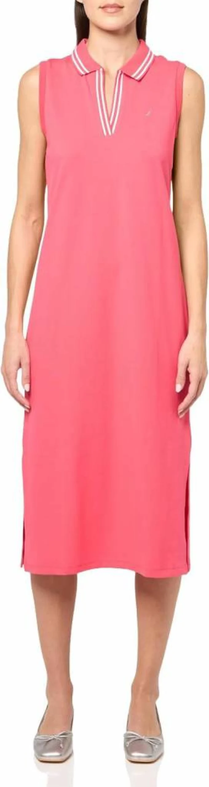 Nautica Women's Striped Johnny Collar Short Sleeve Summer Dress