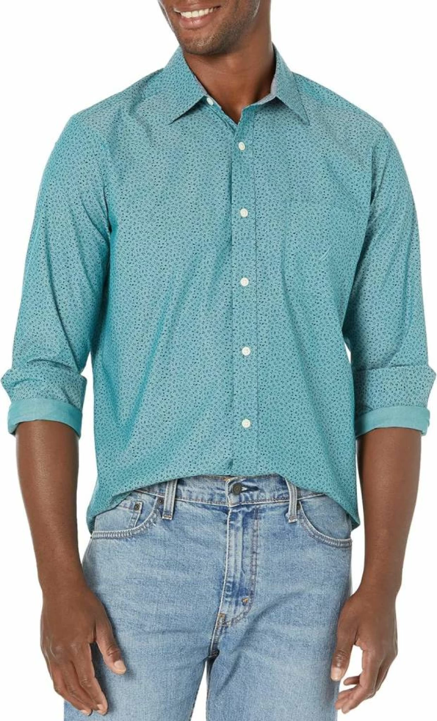 Nautica Men's Casual Short Sleeve Printed Button-Down Shirt