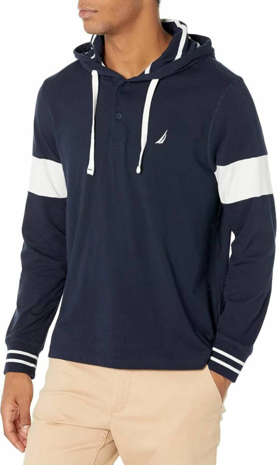 Nautica Men's Sustainable Rugby Hoodie – Eco-Friendly Cotton Pullover for Casual Wear
