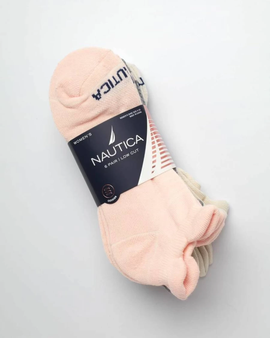 Nautica Women's Low Cut Athletic Socks 6-Pack - Anti-Blister Cushioned Ankle Socks with Arch Support for Women (Shoe Size 4-10)