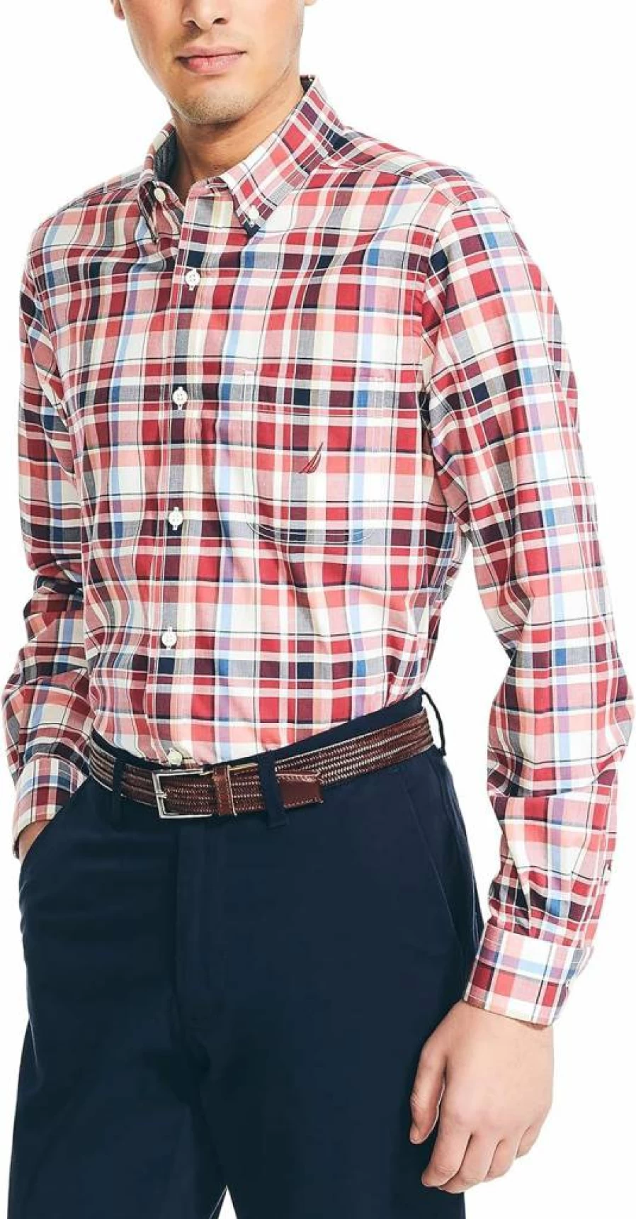 Nautica Men's Sustainable Plaid Flannel Shirt – Eco-Friendly Casual Button-Down for Men