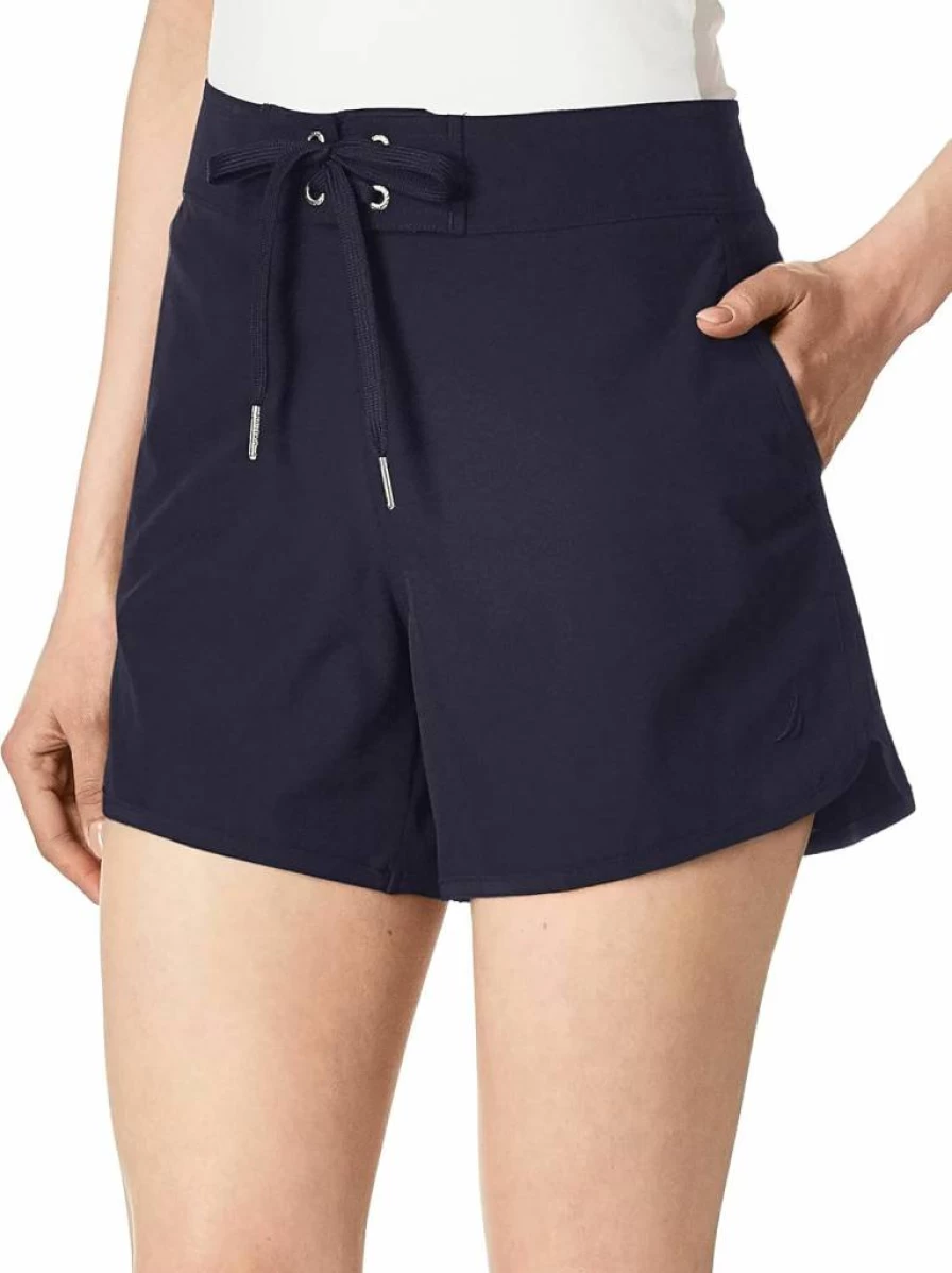 Nautica Women's Quick Dry Swim Shorts 4.5" Inseam Stretch Board Shorts with Adjustable Drawstring Waistband Solid Color Bathing Suit Bottom