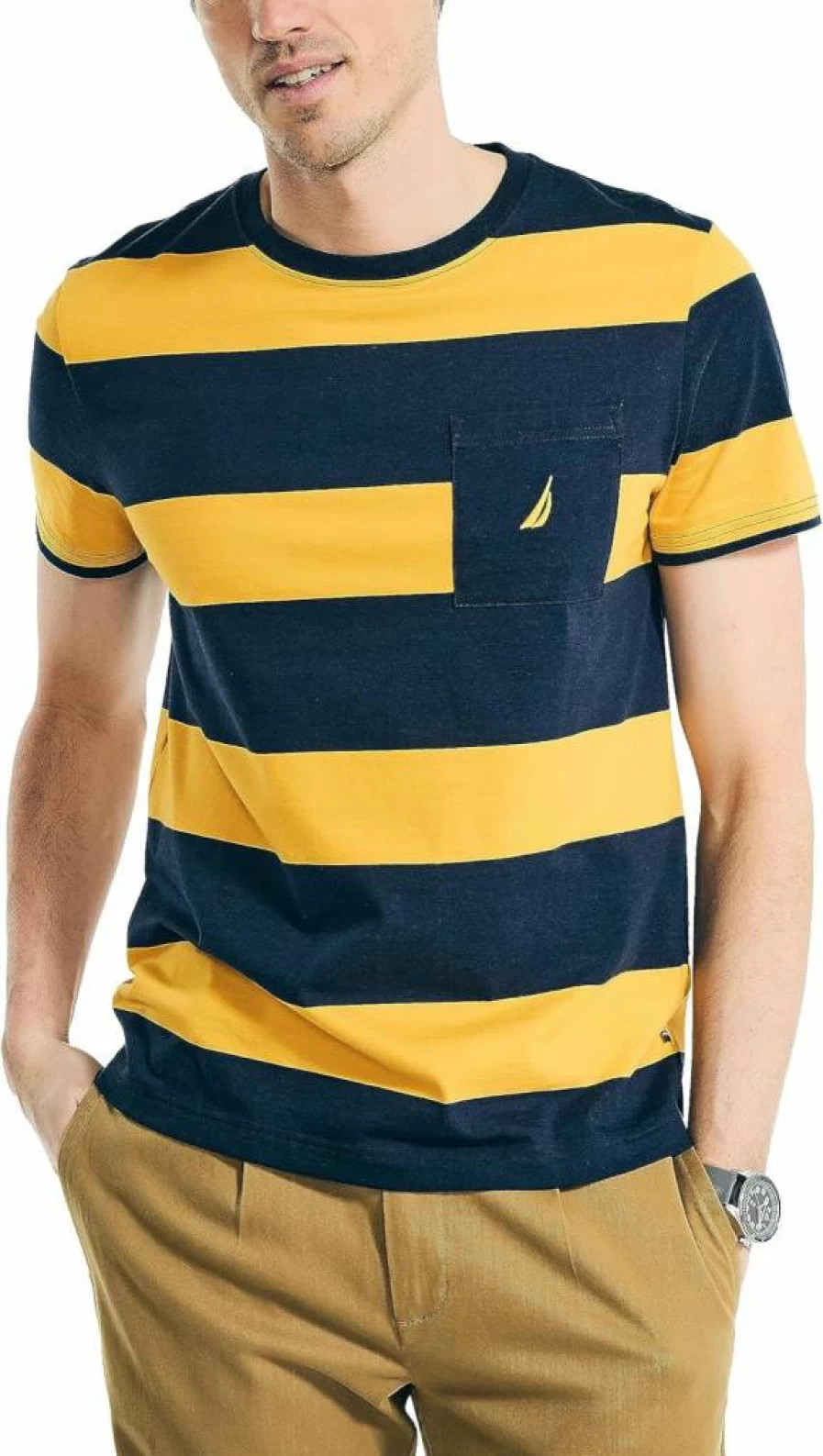 Nautica Men's Classic Striped Crewneck T-Shirt – Comfortable Cotton Casual Tee