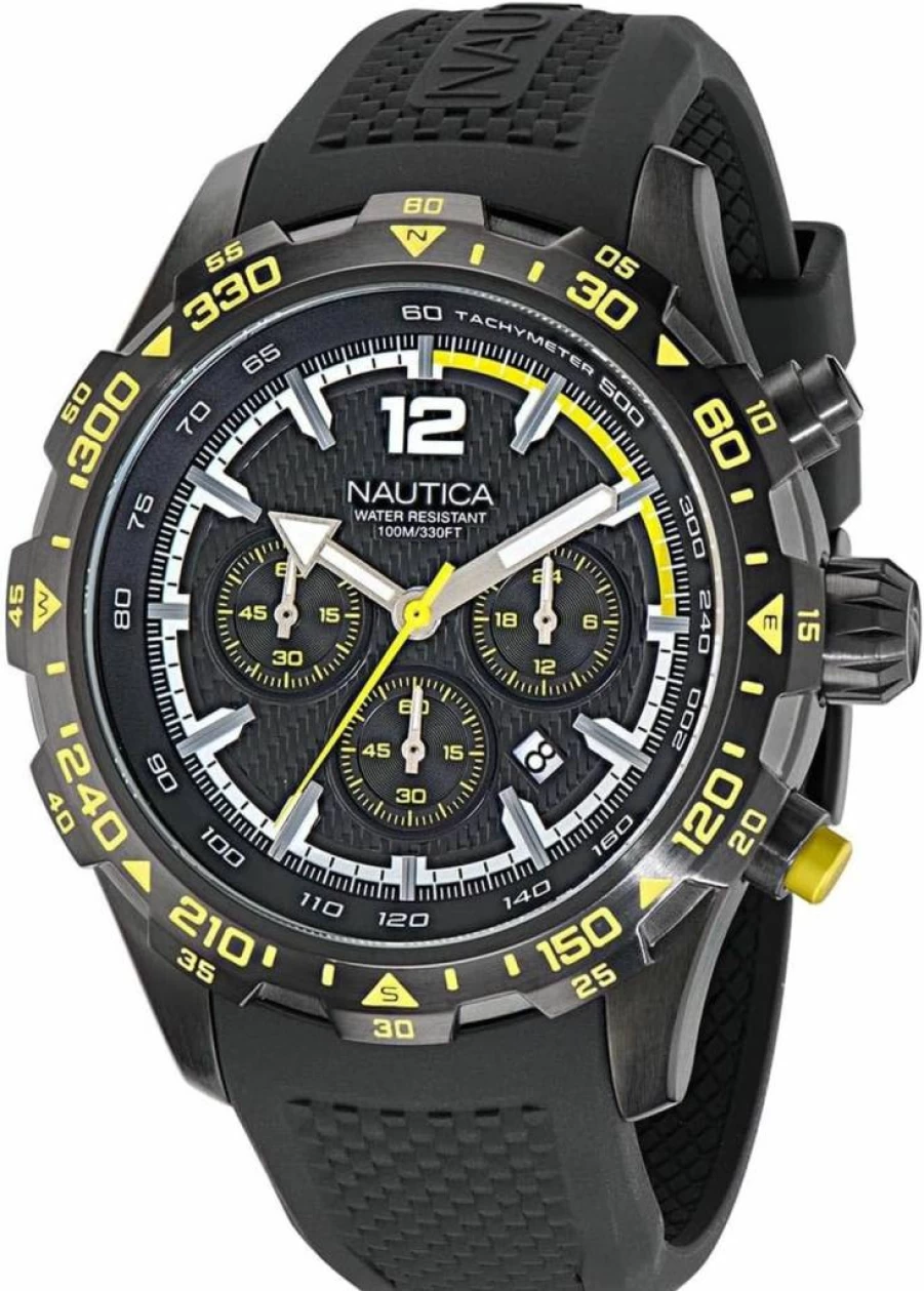 Nautica Men's Black Silicone Sport Watch with Stainless Steel Accents - Model NAPNSS403 - Waterproof Casual & Dress Timepiece