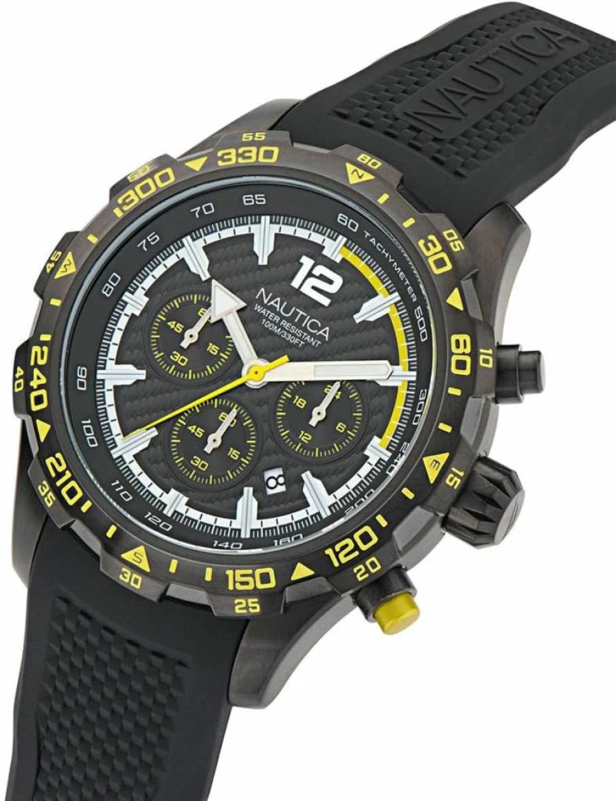 Nautica Men's Black Silicone Sport Watch with Stainless Steel Accents - Model NAPNSS403 - Waterproof Casual & Dress Timepiece