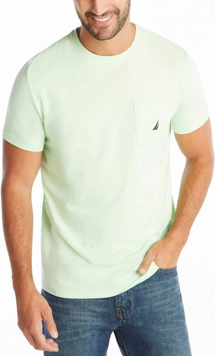 Nautica Men's Classic Cotton Short-Sleeve Pocket T-Shirt - Solid Color Crew Neck Tee
