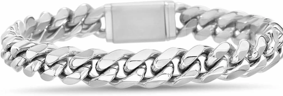 Nautica Men's 10mm Stainless Steel Cuban Link Chain Bracelet - 8.5 Inch Adjustable Luxury Jewelry