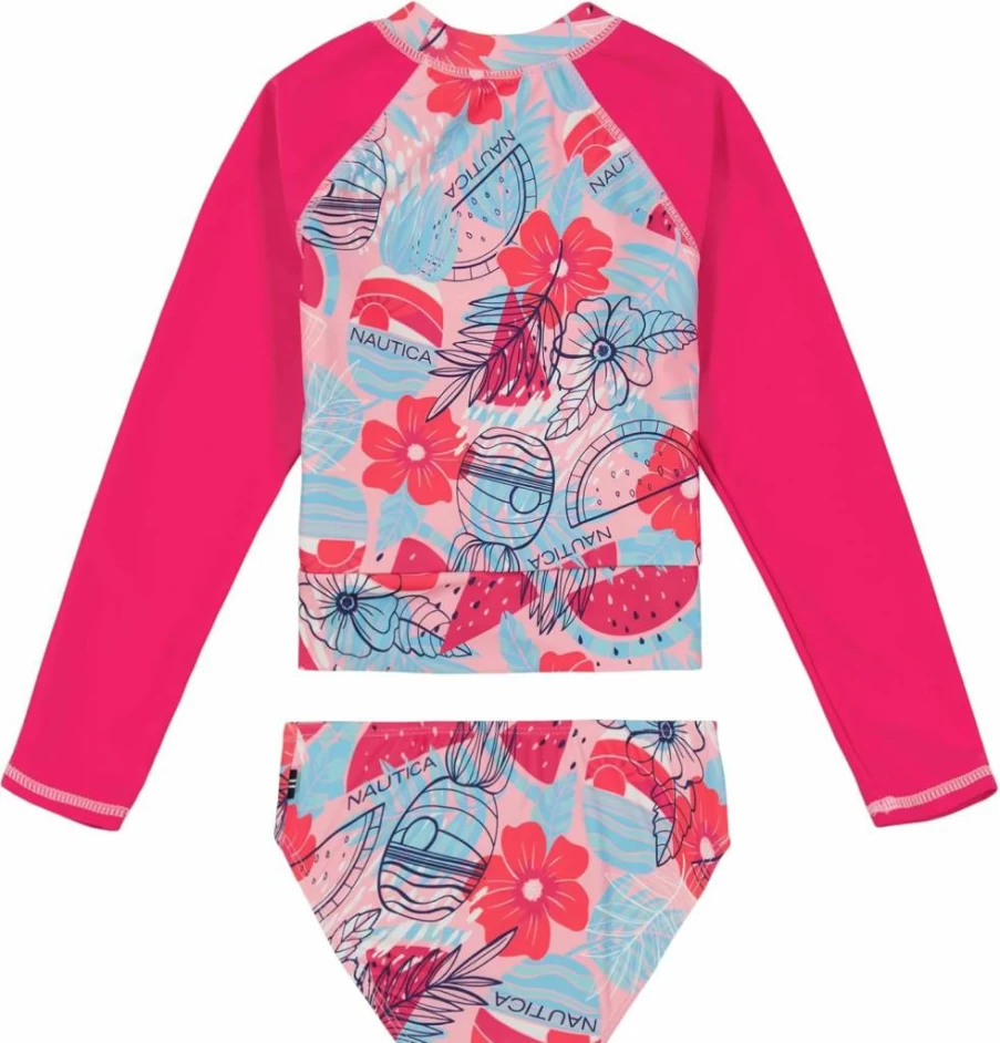 Nautica Girls' UPF 50+ Rashguard Swimsuit Set - Quick-Dry Two-Piece Bathing Suit for Sun Protection