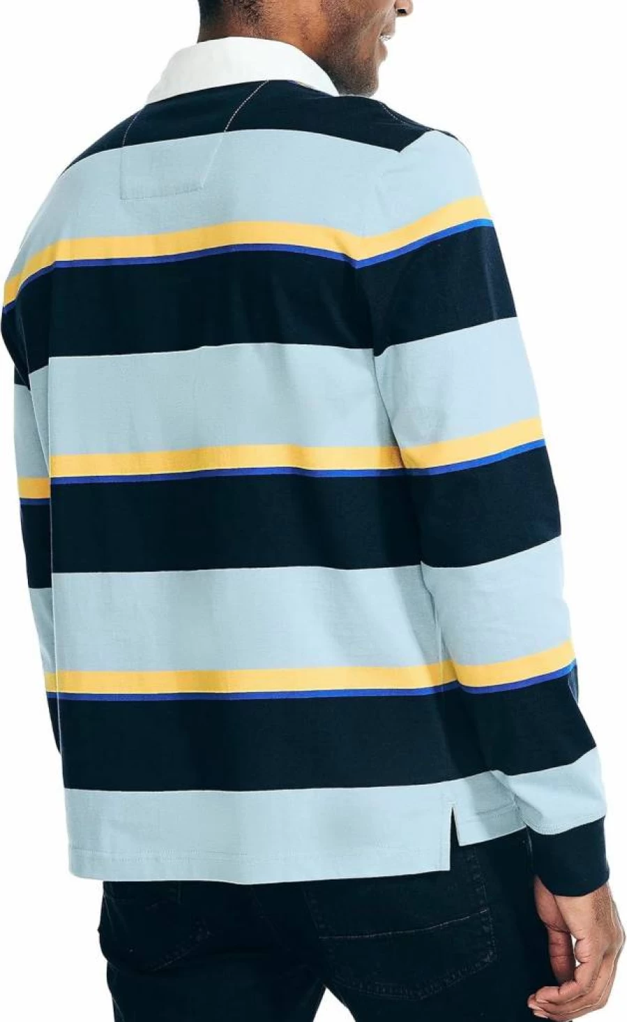Nautica Men's Long-Sleeve Rugby Shirt - Classic Striped Polo for Casual Wear
